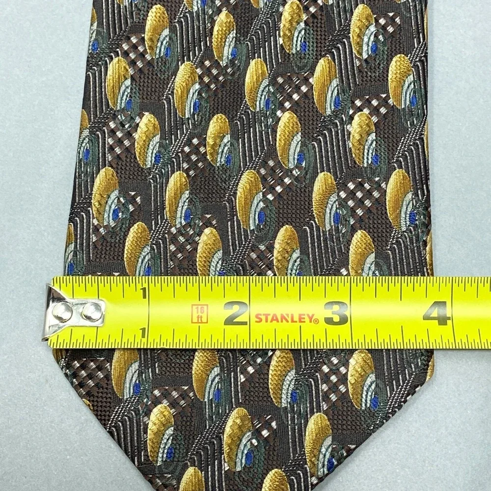 Ermenegildo Zegna Tie Necktie 100% Silk Geometric Abstract Designer Brown‎ Mens